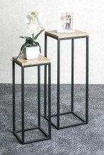 Blumentisch >52568< in eiche, schwarz, MDF, Metall - 23x67x23cm (BxHxT)