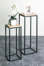 Blumentisch >52592< (2er Set) in eiche, schwarz, MDF, Metall - 19x54x19 (BxHxT)