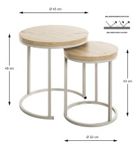 Beistelltisch >47787< (2er Set) in eiche, grau, MDF, Metall - 43x32cm (HxD)