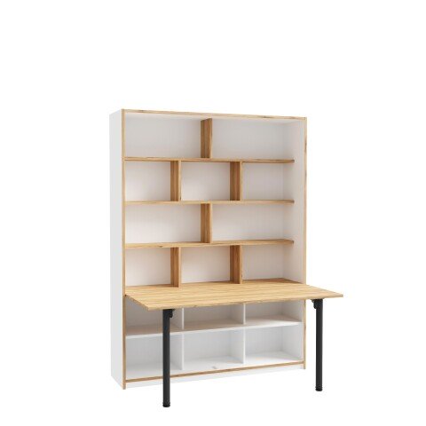 Regal-Schreibtisch >SMARTROOM< in Weiss / Catania Eiche  - 159,4x215x42 (BxHxT)