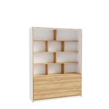 Regal-Schreibtisch >SMARTROOM< in Weiss / Catania Eiche  - 159,4x215x42 (BxHxT)
