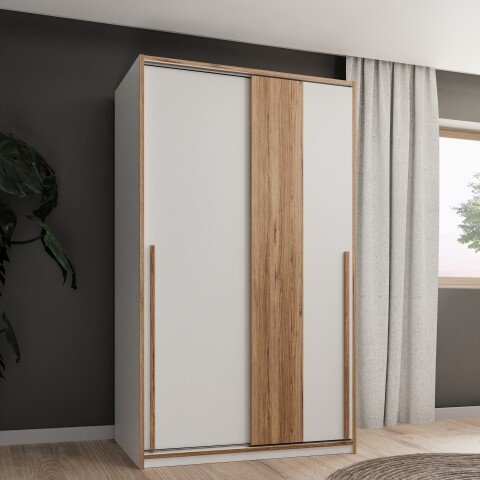 Kleiderschrank >SMARTROOM< in Weiss / Catania Eiche  - 118,8x215x57,3cm (BxHxT)