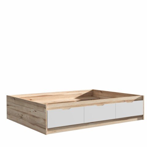 Bettgestell >VANKKA< in Planked Eiche , Weiss  - 150,5x43x194,9cm (BxHxT)