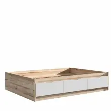 Bettgestell >VANKKA< in Planked Eiche , Weiss  -...