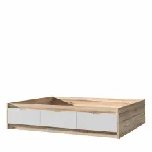 Bettgestell >VANKKA< in Planked Eiche , Weiss  -...