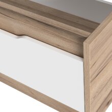 Bettgestell >VANKKA< in Planked Eiche , Weiss  - 150,5x43x194,9cm (BxHxT)
