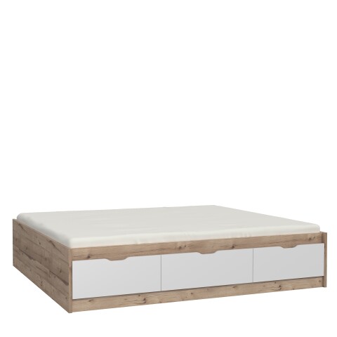 Bett >VANKKA< in Planked Eiche, Weiss  - 190,5x43x204,9cm (BxHxT)