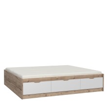 Bett >VANKKA< in Planked Eiche, Weiss  -...