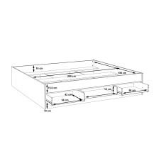 Bett >VANKKA< in Planked Eiche, Weiss  - 190,5x43x204,9cm (BxHxT)