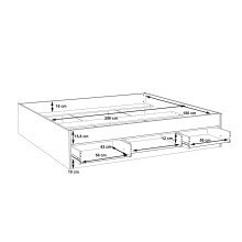 Bett >VANKKA< in Planked Eiche, Weiss  - 190,5x43x204,9cm (BxHxT)