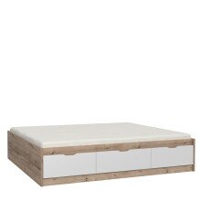 Bett >VANKKA< in Planked Eiche, Weiss  -...