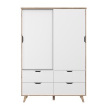 Kleiderschrank >VANKKA< in Planked Eiche, Weiss  - 139,4x201,5x52,7cm (BxHxT)
