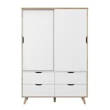 Kleiderschrank >VANKKA< in Planked Eiche, Weiss  -...