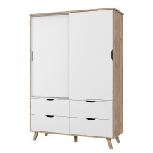 Kleiderschrank >VANKKA< in Planked Eiche, Weiss  - 139,4x201,5x52,7cm (BxHxT)