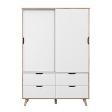 Kleiderschrank >VANKKA< in Planked Eiche, Weiss  - 139,4x201,5x52,7cm (BxHxT)