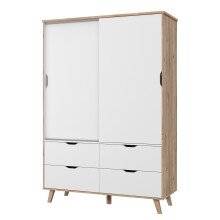 Kleiderschrank >VANKKA< in Planked Eiche, Weiss  - 139,4x201,5x52,7cm (BxHxT)