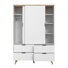 Kleiderschrank >VANKKA< in Planked Eiche, Weiss  - 139,4x201,5x52,7cm (BxHxT)