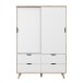 Kleiderschrank >VANKKA< in Planked Eiche, Weiss  - 139,4x201,5x52,7cm (BxHxT)