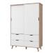 Kleiderschrank >VANKKA< in Planked Eiche, Weiss  - 139,4x201,5x52,7cm (BxHxT)