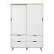 Kleiderschrank >VANKKA< in Planked Eiche, Weiss  - 139,4x201,5x52,7cm (BxHxT)