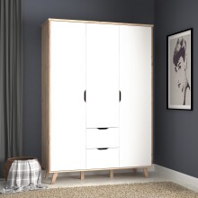 Kleiderschrank >VANKKA< in Planked Eiche , Weiss  -...