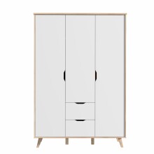 Kleiderschrank >VANKKA< in Planked Eiche , Weiss  - 139,4x201,5x52,7cm (BxHxT)