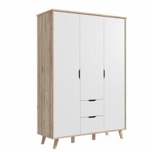 Kleiderschrank >VANKKA< in Planked Eiche , Weiss  - 139,4x201,5x52,7cm (BxHxT)