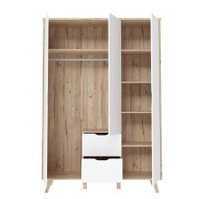 Kleiderschrank >VANKKA< in Planked Eiche , Weiss  - 139,4x201,5x52,7cm (BxHxT)