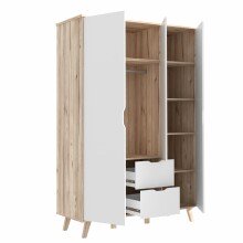 Kleiderschrank >VANKKA< in Planked Eiche , Weiss  - 139,4x201,5x52,7cm (BxHxT)