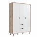 Kleiderschrank >VANKKA< in Planked Eiche , Weiss  - 139,4x201,5x52,7cm (BxHxT)
