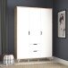 Kleiderschrank >VANKKA< in Planked Eiche , Weiss  - 139,4x201,5x52,7cm (BxHxT)