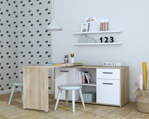 Schreibtisch >ALIKLIA< in Sonoma Eiche, Weiss  - 144x74,1x50cm (BxHxT)