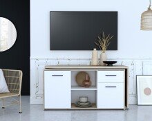 Schreibtisch >ALIKLIA< in Sonoma Eiche, Weiss  - 144x74,1x50cm (BxHxT)