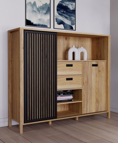 Highboard >JYTANA< in Mauvella Eiche  - 149,9x129,9x40,2cm (BxHxT)