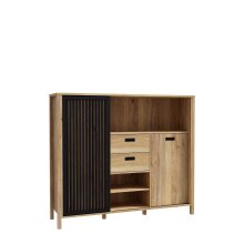 Highboard >JYTANA< in Mauvella Eiche  - 149,9x129,9x40,2cm (BxHxT)