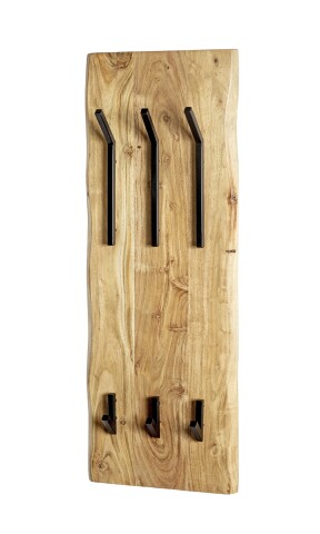 Wandgarderobe >52976< in akazie, schwarz, Massivholz, Metall - 36x100x12 (BxHxT)
