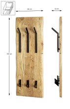 Wandgarderobe >52976< in akazie, schwarz, Massivholz, Metall - 36x100x12 (BxHxT)