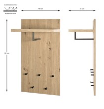 Wandgarderobe >54439< in eiche, schwarz, MDF, Metall - 48x90x31cm (BxHxT)