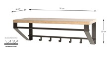 Wandgarderobe >54441< in eiche, schwarz, MDF, Metall - 70x23x30cm (BxHxT)