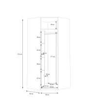 Eckkleiderschrank >SMARTROOM< in Weiss / Catania Eiche  - 94,1x215x94,1 (BxHxT)