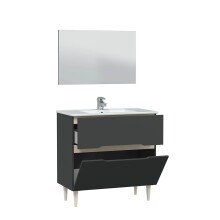 Waschbeckenunterschrank >LOTTO< in Anthrazit-Grau / Eiche - 80x80x45 (BxHxT)
