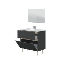 Waschbeckenunterschrank >LOTTO< in Anthrazit-Grau / Eiche - 80x80x45 (BxHxT)