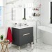Waschbeckenunterschrank >LOTTO< in Anthrazit-Grau / Eiche - 80x80x45 (BxHxT)