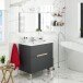 Waschbeckenunterschrank >LOTTO< in Anthrazit-Grau / Eiche - 80x80x45 (BxHxT)