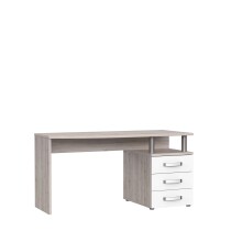 Schreibtisch >RONDINO< in Sandeiche / Weiss Glanz - 138x70,2x59,9cm (BxHxT)