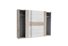 Kleiderschrank >RONDINO< in Sandeiche  / Weiss Glanz  - 269,9x209,7x61,2 (BxHxT)