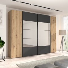 Kleiderschrank >RAYONG< in Artisan Eiche  / Schwarz...
