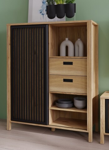 Highboard >JYTANA< in Mauvella Eiche   - 103,4x129,9x40,2cm (BxHxT)