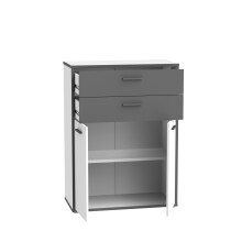 Kombikommode >KEFLAVIK< in Weiss / Uni Wolfram Grau  - 84,5x115,1x41,5cm (BxHxT)