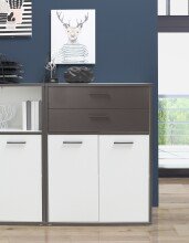 Kombikommode >KEFLAVIK< in Weiss / Uni Wolfram Grau  - 84,5x115,1x41,5cm (BxHxT)